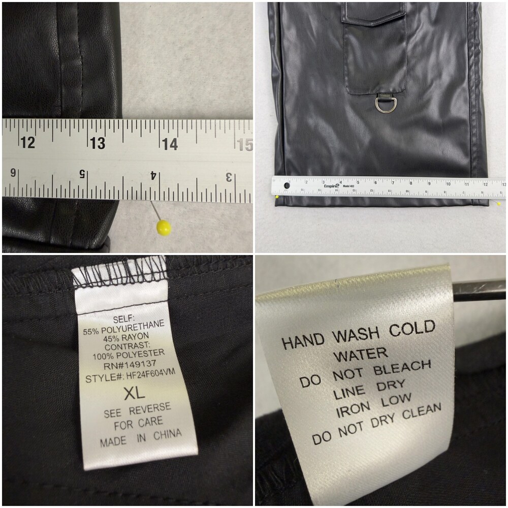 New HYFVE Faux Leather Cargo Pants High Rise Wide Leg Y2K Utility Black Sz XL - Picture 16 of 16